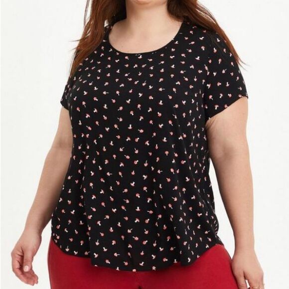 NWT Torrid Abbey Rayon Slub Top Black Scoop Neck Mushroom Print Size 4X Whimsy - Picture 2 of 9